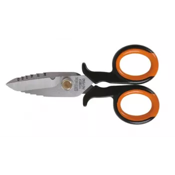 Tesoura de eletricista BETA 1128BSX com entalhe de descarnar, 145 mm, aço inoxidável, laranja/preto