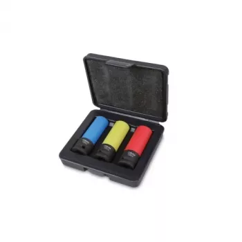 BETA 720LC/C3 Conjunto de 3 chaves de caixa de parede fina para rodas de liga leve, encaixe 1/2 polegadas, 17/19/21 mm, Cr-Mo, bainhas de proteção