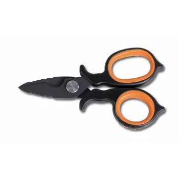 Tesoura de eletricista BETA 1128BAX - 145 mm aço inoxidável com entalhe de descarnar, laranja/preto