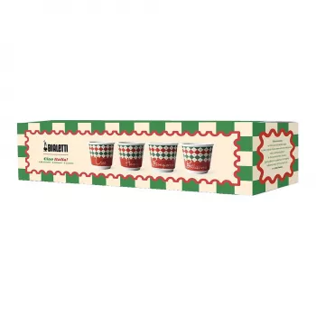 Bialetti Conjunto de 4 Copos de Espresso Tricolore, 80 ml, Vidro, Cores da Bandeira Italiana, Lavável na Máquina