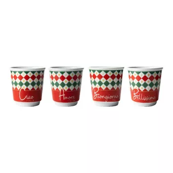Bialetti Conjunto de 4 Copos de Espresso Tricolore, 80 ml, Vidro, Cores da Bandeira Italiana, Lavável na Máquina