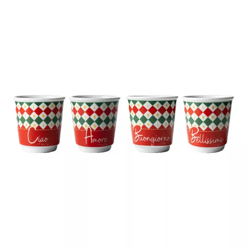 Bialetti Conjunto de 4 Copos de Espresso Tricolore, 80 ml, Vidro, Cores da Bandeira Italiana, Lavável na Máquina