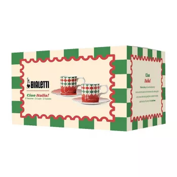 Conjunto de chávenas de café expresso Bialetti Tricolore com pires (2 chávenas, 2 pires)