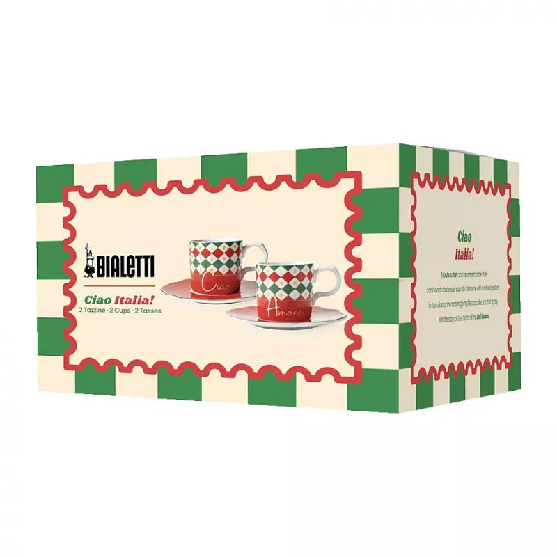 Conjunto de chávenas de café expresso Bialetti Tricolore com pires (2 chávenas, 2 pires)