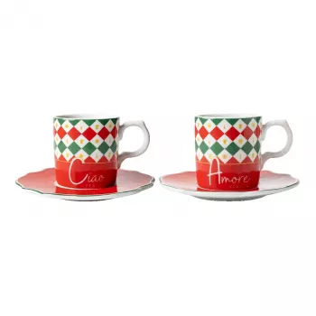 Conjunto de chávenas de café expresso Bialetti Tricolore com pires (2 chávenas, 2 pires)