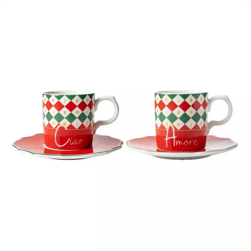 Conjunto de chávenas de café expresso Bialetti Tricolore com pires (2 chávenas, 2 pires)