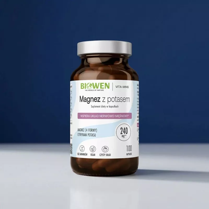 BIOWEN Magnésio 4x com potássio, suplemento alimentar, 100 cápsulas
