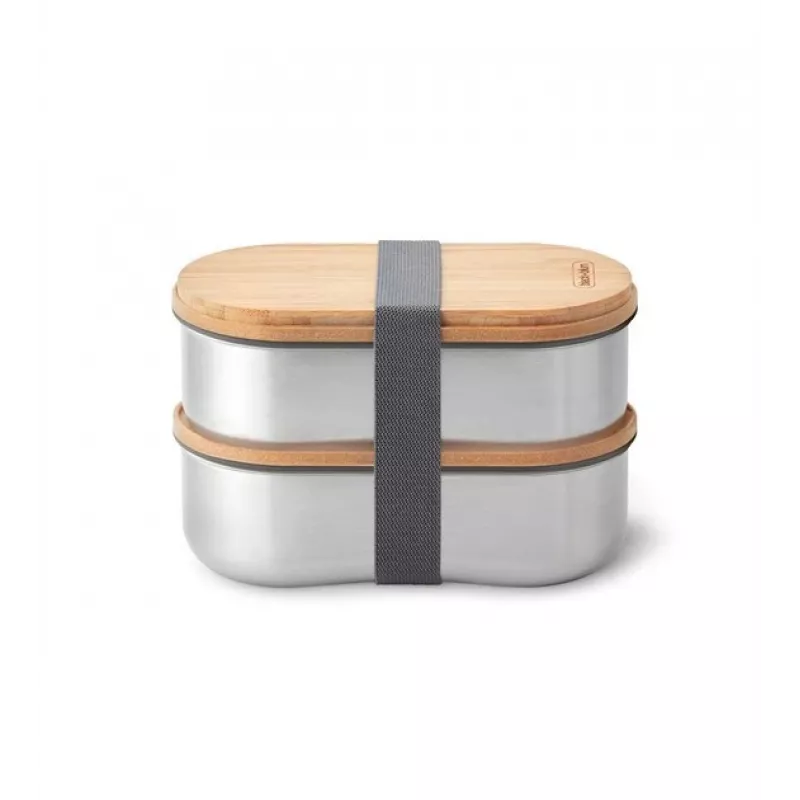Recipiente de conservação black+blum Oval Box 0,5 L com tampa de bambu e base de aço inoxidável