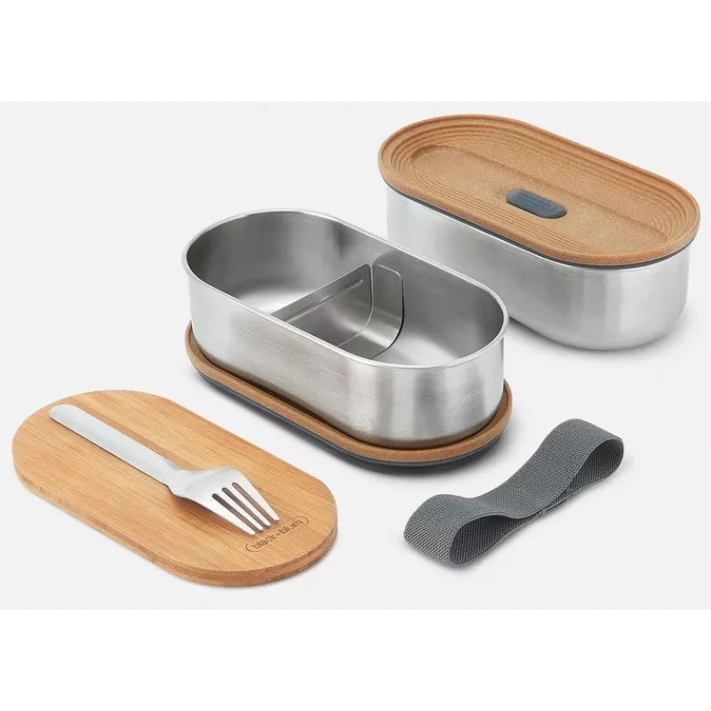 Recipiente de conservação black+blum Oval Box 0,5 L com tampa de bambu e base de aço inoxidável
