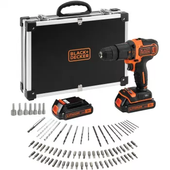 BLACK+DECKER Berbequim de impacto sem fio 18V BDCHD18BAFC, preto/laranja, 2 baterias de iões de lítio 1,5 Ah, conjunto de 80 acessórios, mala