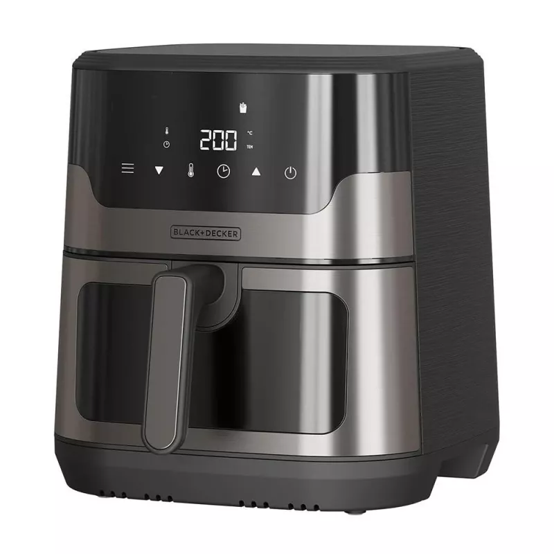 Fritadeira de ar quente digital BLACK+DECKER BXAF8001E 8L, 1700W, 8 programas, cesto antiaderente, Preto