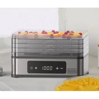 Black+Decker BXDE401E desidratador de fruta, cogumelos e legumes - 400W, 5 tabuleiros, temporizador digital, plástico sem BPA, preto