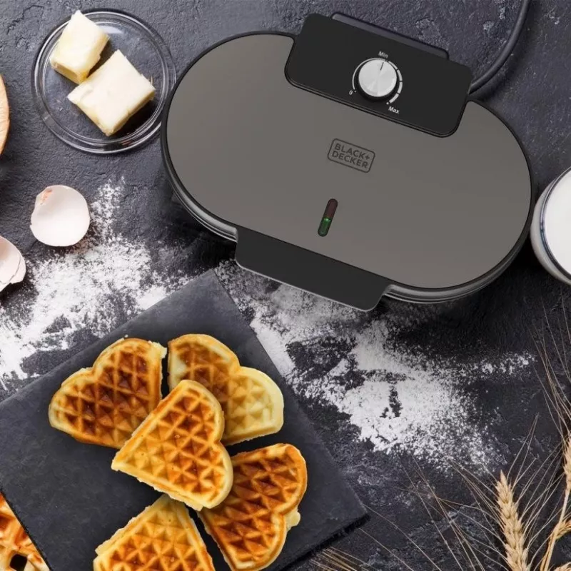 Máquina de waffles belgas BLACK+DECKER BXFC3200E 1400 W – antiaderente, termostato regulável, aço inoxidável
