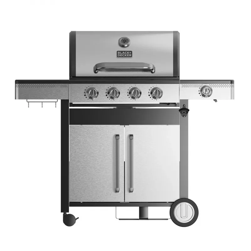 Grelhador a gás Black+Decker BXOG16550E, 4 queimadores com queimador lateral, 16,5 kW, preto e aço inoxidável