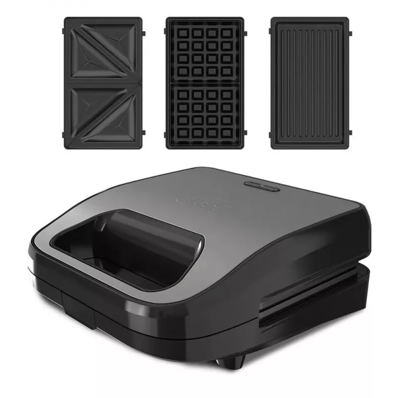 Máquina de sanduíches, máquina de waffles e grelhador 3 em 1 BLACK+DECKER BXSA754E com 3 placas antiaderentes intercambiáveis, 750 W, aço inoxidável