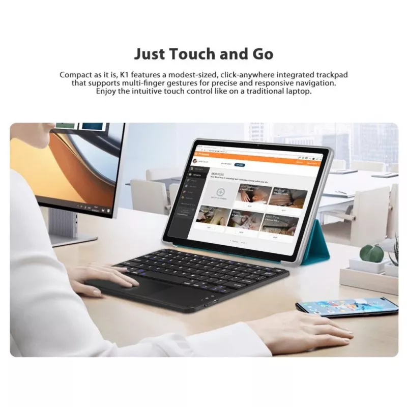 Teclado Bluetooth Blackview K1 sem fios ultra-slim 10 polegadas – bateria 280mAh, Bluetooth 3.0, compatível com Windows / Android / iOS, cinzento preto