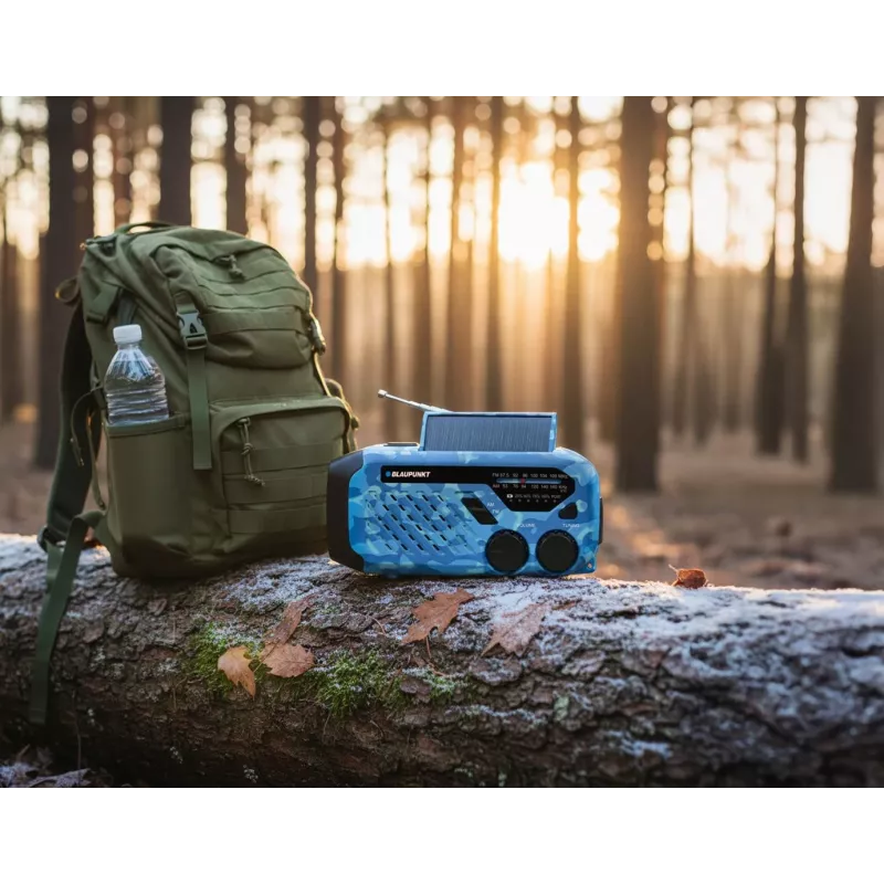 Blaupunkt ER10BC Survival rádio de emergência AM/FM com lanterna LED, Blue Camo