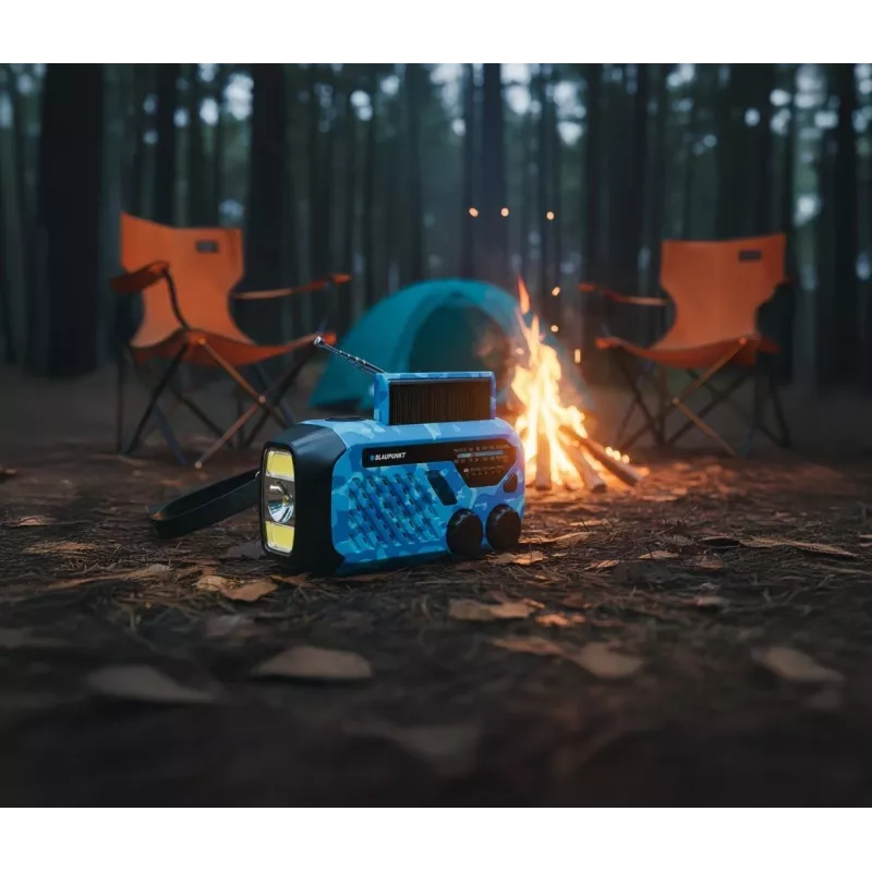 Blaupunkt ER10BC Survival rádio de emergência AM/FM com lanterna LED, Blue Camo