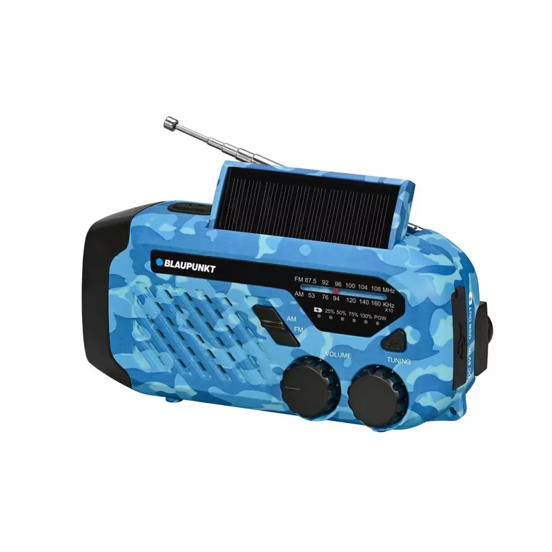 Blaupunkt ER10BC Survival rádio de emergência AM/FM com lanterna LED, Blue Camo