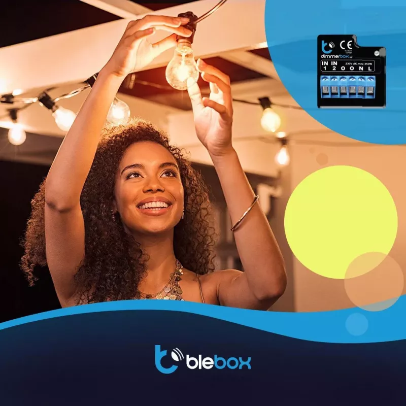 Módulo dimmer inteligente BLEBOX DimmerBox WiFi 230V 250W para fontes de luz reguláveis