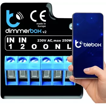 Módulo dimmer inteligente BLEBOX DimmerBox WiFi 230V 250W para fontes de luz reguláveis