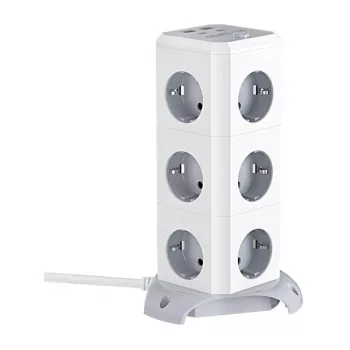 BlitzWolf BW-EC3 Régua de tomadas vertical com 12 tomadas, 4 portas USB, cabo de 2m, ficha EU
