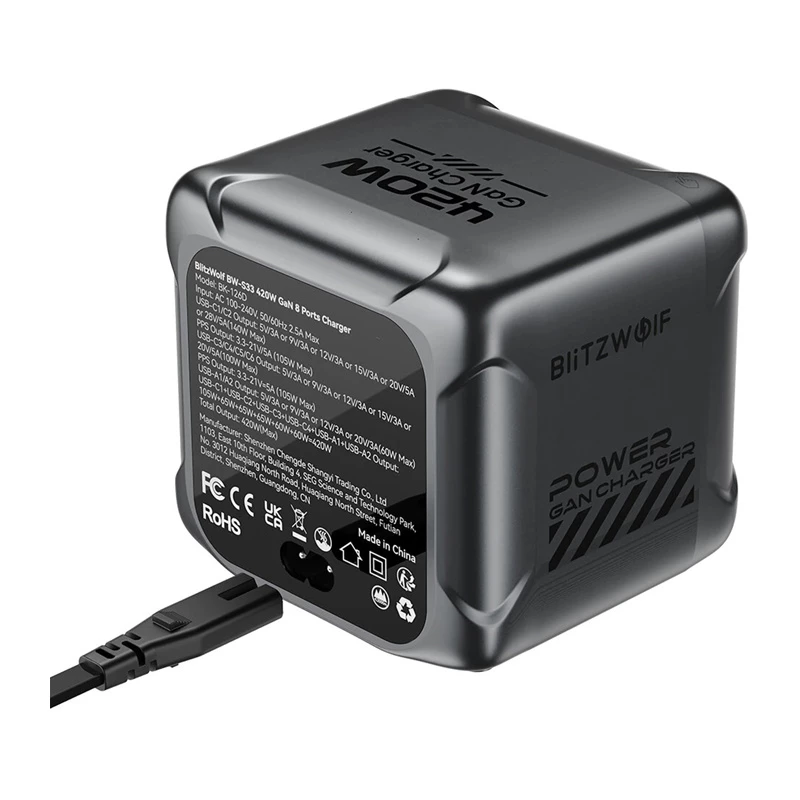 Blitzwolf BW-S33 Carregador USB-A de 8 portas 420W, preto