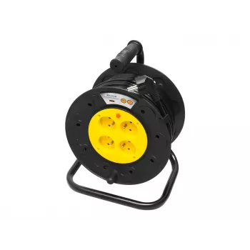 BLO PR-61 Extensão elétrica 30m com 4 tomadas Schuko, proteção térmica, cabo 3x1,5mm² H05VV-F, IP20, 16A/230V, máx. 3680W desenrolado