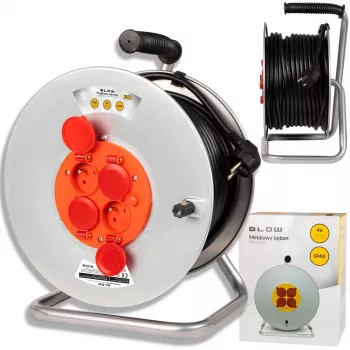 Extensão elétrica BLO PR-61 com 4 tomadas com terra, 50m, tambor metálico, 3x2,5mm