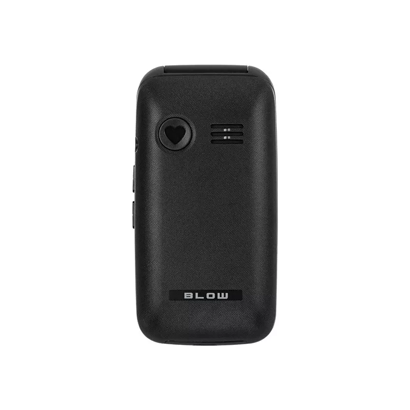 Telemóvel dobrável para seniores BLOW S24 preto com botão SOS, teclas grandes, dual-SIM, câmara, rádio FM, lanterna, base de carregamento
