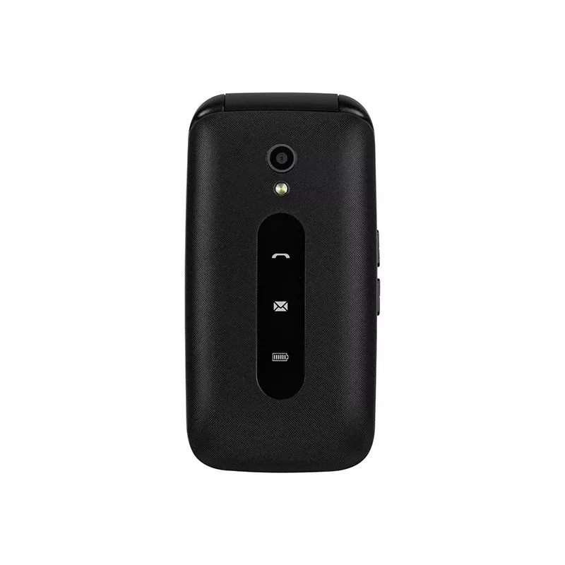 Telemóvel dobrável para seniores BLOW S24 preto com botão SOS, teclas grandes, dual-SIM, câmara, rádio FM, lanterna, base de carregamento