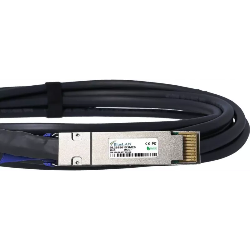 Cabo de ligação direta BlueLAN Amphenol NDYYYH-0005 QSFP-DD, 400GBASE-CR4, Ethernet, 26 AWG, 2 metros (NDYYYH-0005-BL)