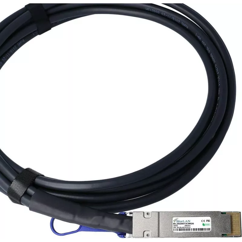 Cabo de ligação direta BlueLAN Amphenol NDYYYH-0005 QSFP-DD, 400GBASE-CR4, Ethernet, 26 AWG, 2 metros (NDYYYH-0005-BL)