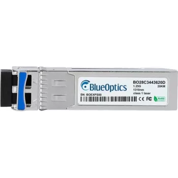 BlueOptics BO28C3443620DIN Transceptor cSFP BiDi de 2 canais, LC-Duplex, 1000BASE-2BX-U, fibra monomodo, TX:1310nm/RX:1490nm, 20km, -40°C a +85°C, DDM