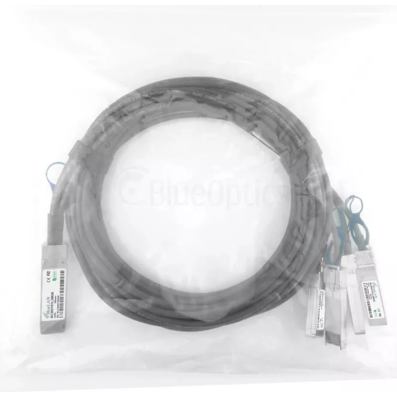 Cabo breakout direct attach BlueOptics MCP7F00-A002R30N compatível com BlueLAN QSFP28 para 4x SFP28, 2m, passivo, AWG26