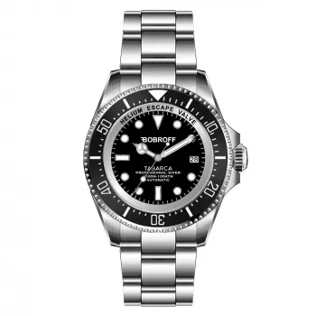 Relógio de quartzo analógico de homem BOBROFF BF001 44mm bracelete de couro preto