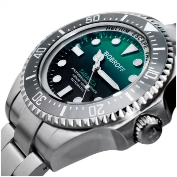 BOBROFF MAN BF002 Relógio de pulso analógico de quartzo 44mm bracelete de pele preta