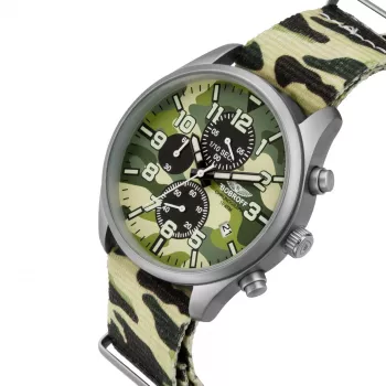 Relógio de homem BOBROFF BF0020 analógico de quartzo 42mm aço inoxidável pele preta