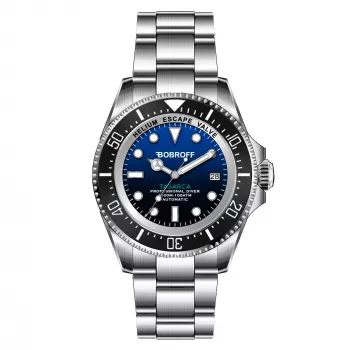 BOBROFF MAN BF003 Relógio de Quartzo Analógico 44mm Mostrador Preto Pulseira de Pele Genuína