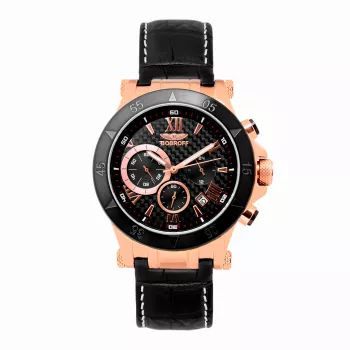 BOBROFF relógio de pulso analógico de quartzo de homem BF1001M15 44 mm bracelete de pele preta