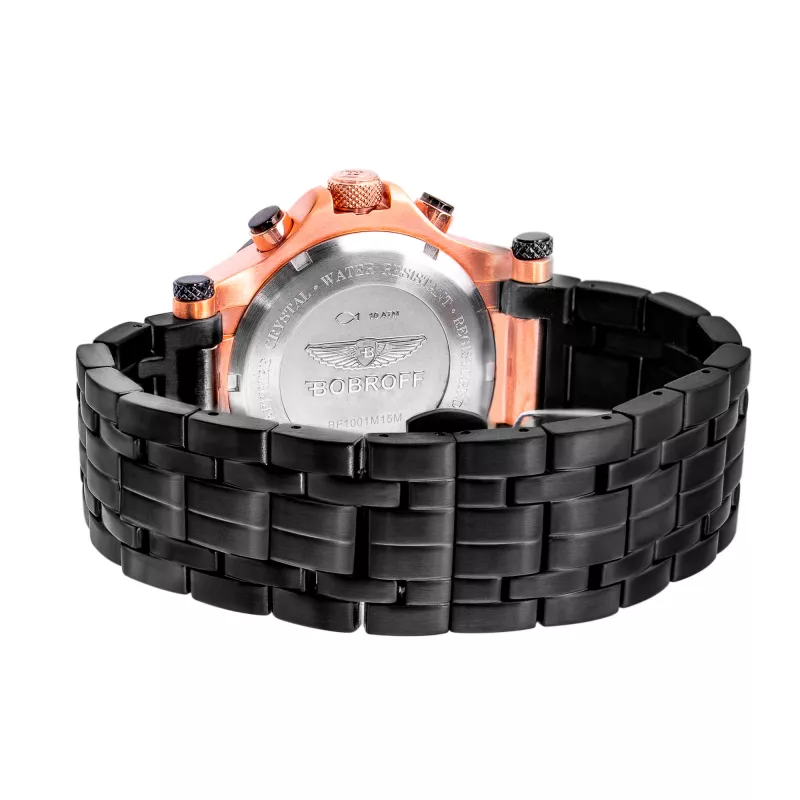 BOBROFF MAN BF1001M15M 44mm relógio analógico de quartzo com mostrador preto e bracelete de pele genuína