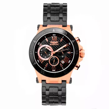 BOBROFF MAN BF1001M15M 44mm relógio analógico de quartzo com mostrador preto e bracelete de pele genuína