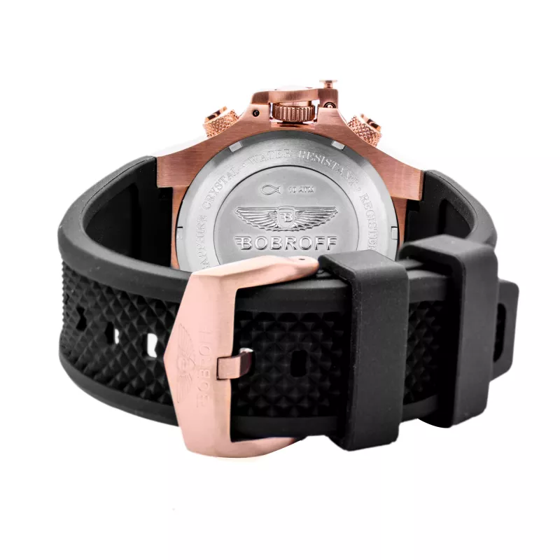 Relógio analógico de quartzo BOBROFF MAN BF1002M15 43 mm mostrador preto bracelete em pele