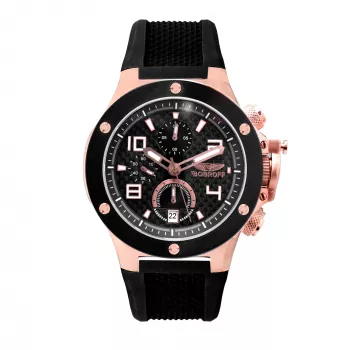 Relógio analógico de quartzo BOBROFF MAN BF1002M15 43 mm mostrador preto bracelete em pele