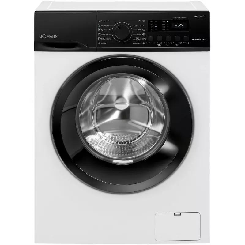 BOMANN WA 7162 máquina de lavar de carga frontal, 7 kg, 1400 rpm, branco/preto