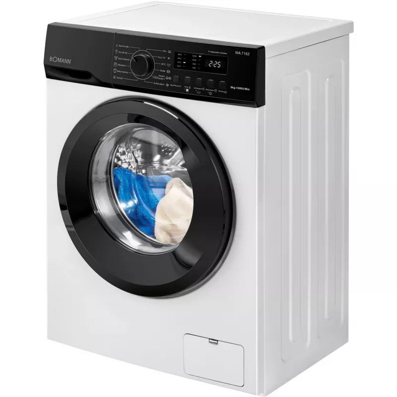 BOMANN WA 7162 máquina de lavar de carga frontal, 7 kg, 1400 rpm, branco/preto