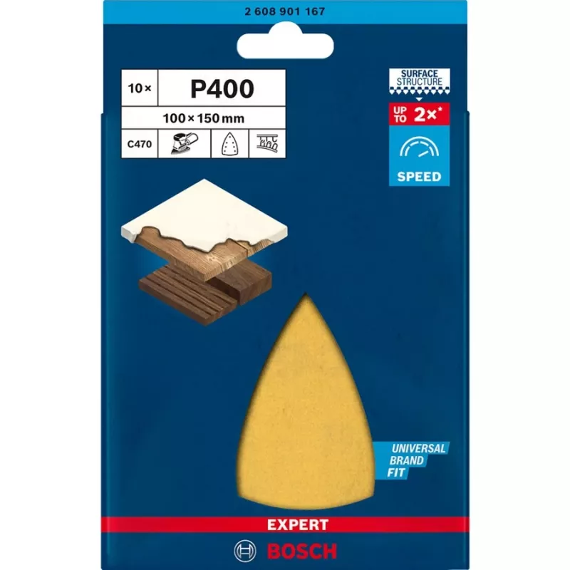 Bosch EXPERT C470 Folha de lixa 100x150mm Grão 400 (pack de 10) 2608901167