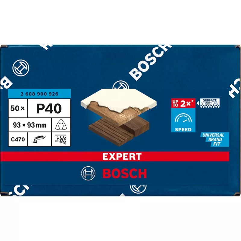 Bosch EXPERT C470 folha de lixa triangular 93x93mm grão 40, pack de 50 para lixadora delta 2608900926
