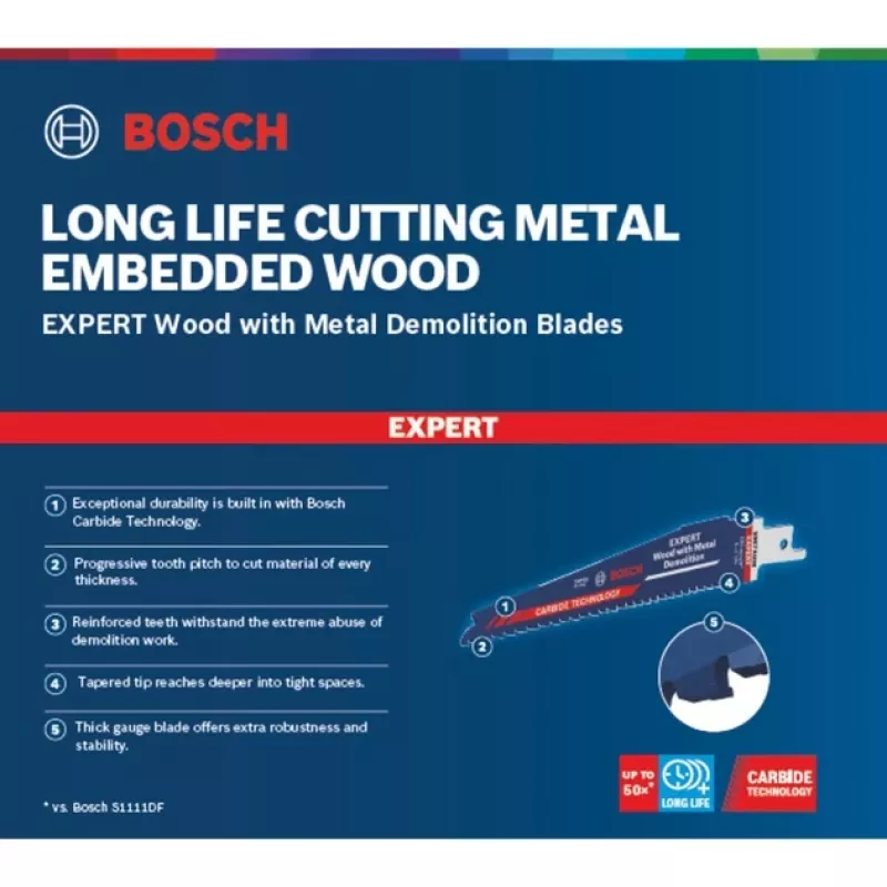 Lâmina de serra sabre Bosch Expert S 967 XHM – madeira com metal demolição, 150mm, 10 unid.