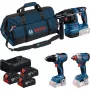 BOSCH Power Tools 18V Professional Combo Kit: martelo perfurador GBH 18V-22 + aparafusadora GSR 18V-65 + chave de impacto GDX 18V-285 (azul/preto, 3x baterias Li-Ion 5,0 Ah, bolsa de ferramentas)